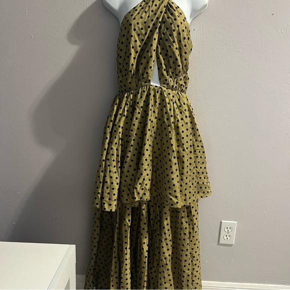 Mon Renn Roselyn Midi Dress Olive Black Polka Dots Size Small NWT - Picture 10 of 16